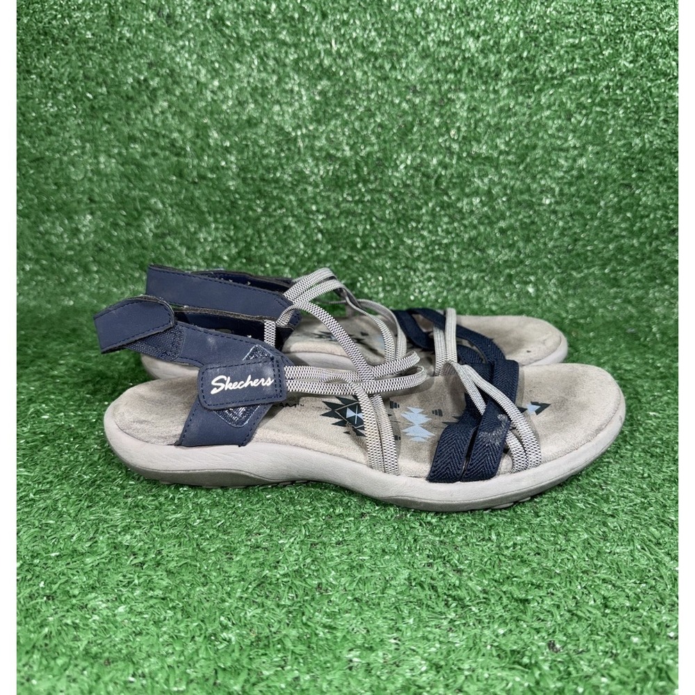 Skechers Womens Size 7 Reggae Slim Stretch Blue Sunnyside Slingback Sandals